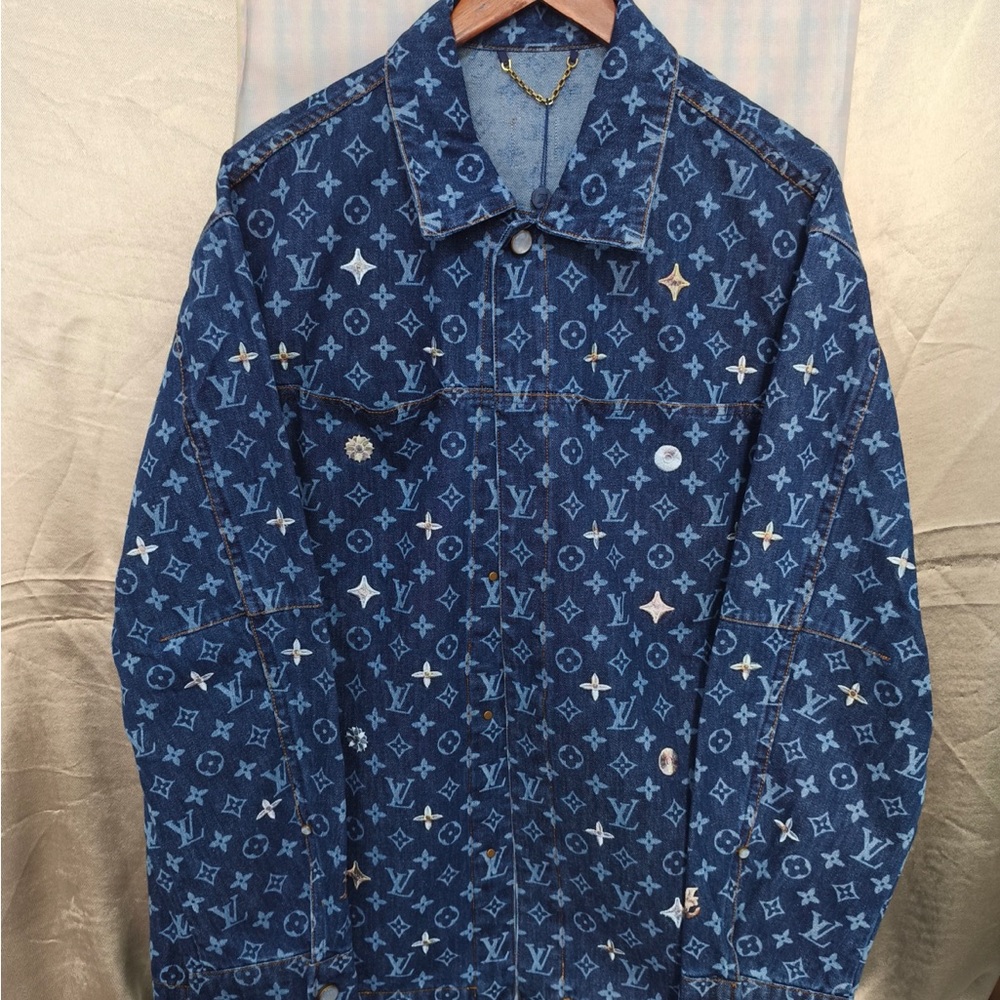 Louis Vuitton Dark Blue Monogram Denim Jacket with Light Blue Motifs